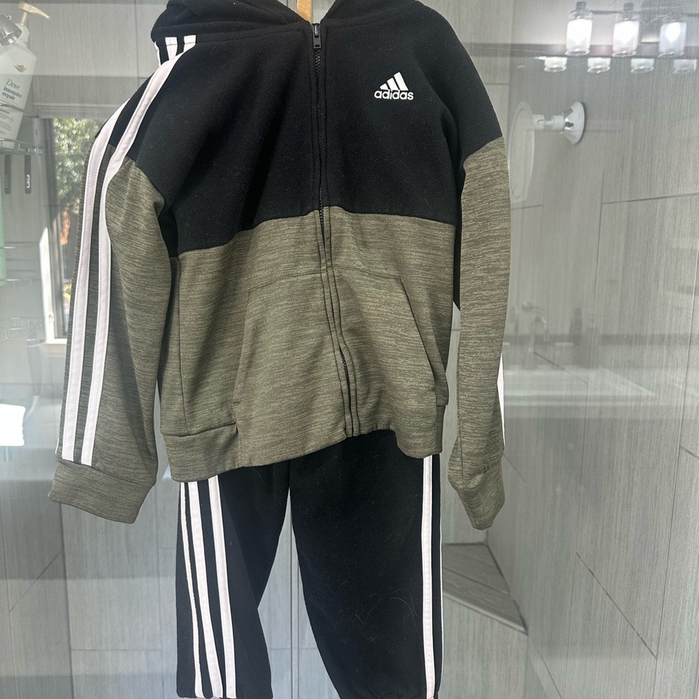Adidas Black and Olive Kids Tracksuit